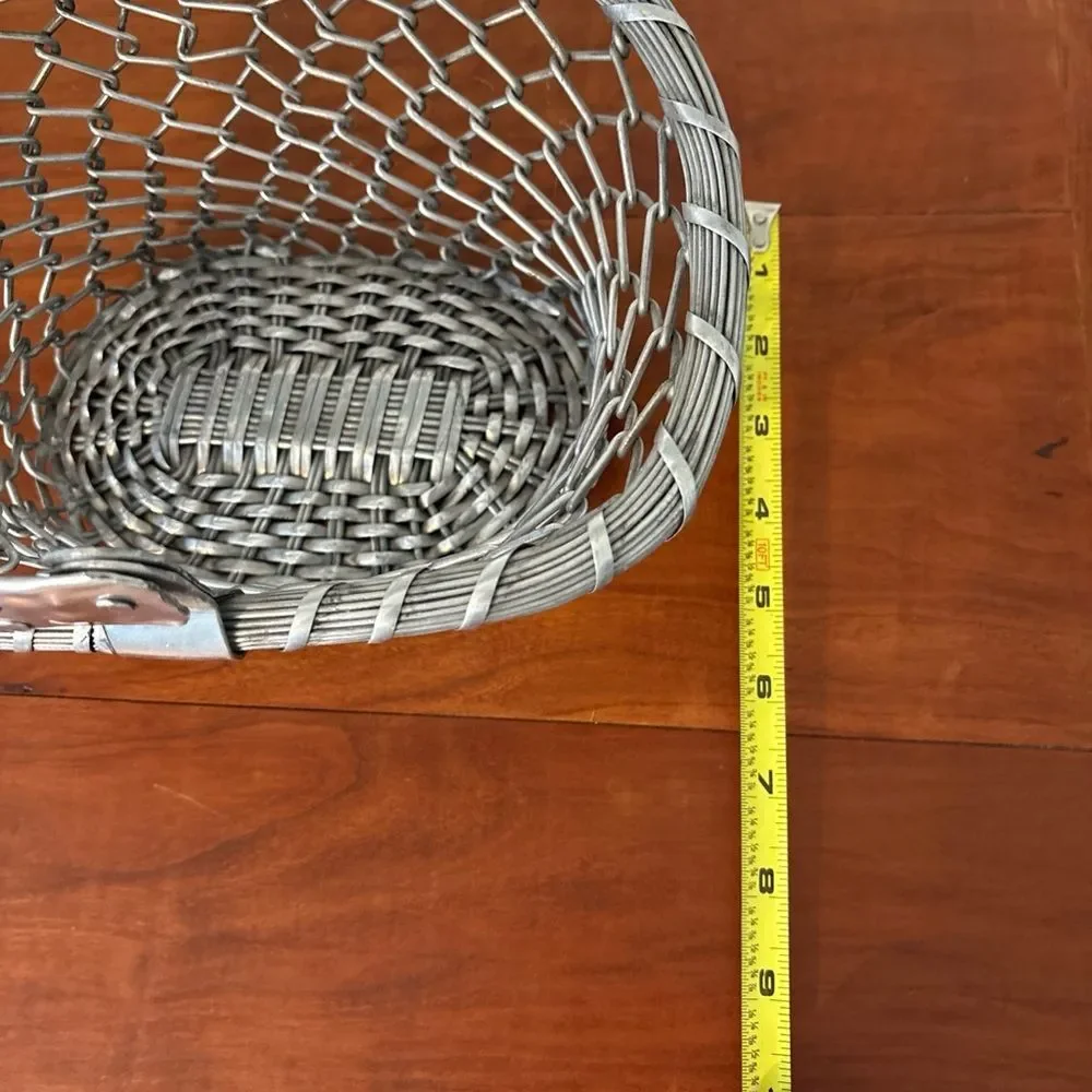 Vintage Woven Metal Wire Basket Braided Handle Rustic Farmhouse Decor Storage